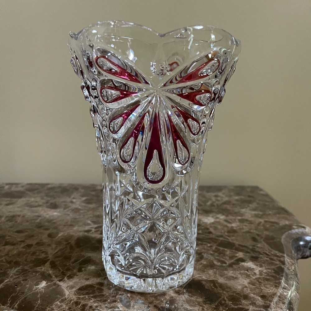 Rare Vintage ECHT Bleikristall Artmark Crystal And Ruby Red Design Vase